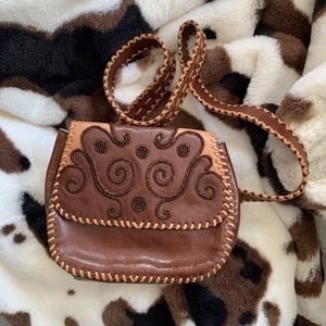 NWOT Francesco Biasia Brown Leather Beaded Purse